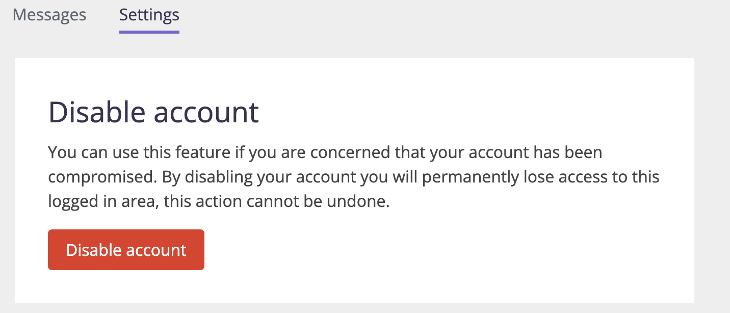 a screenshot of the disable messaging button within the settings tab